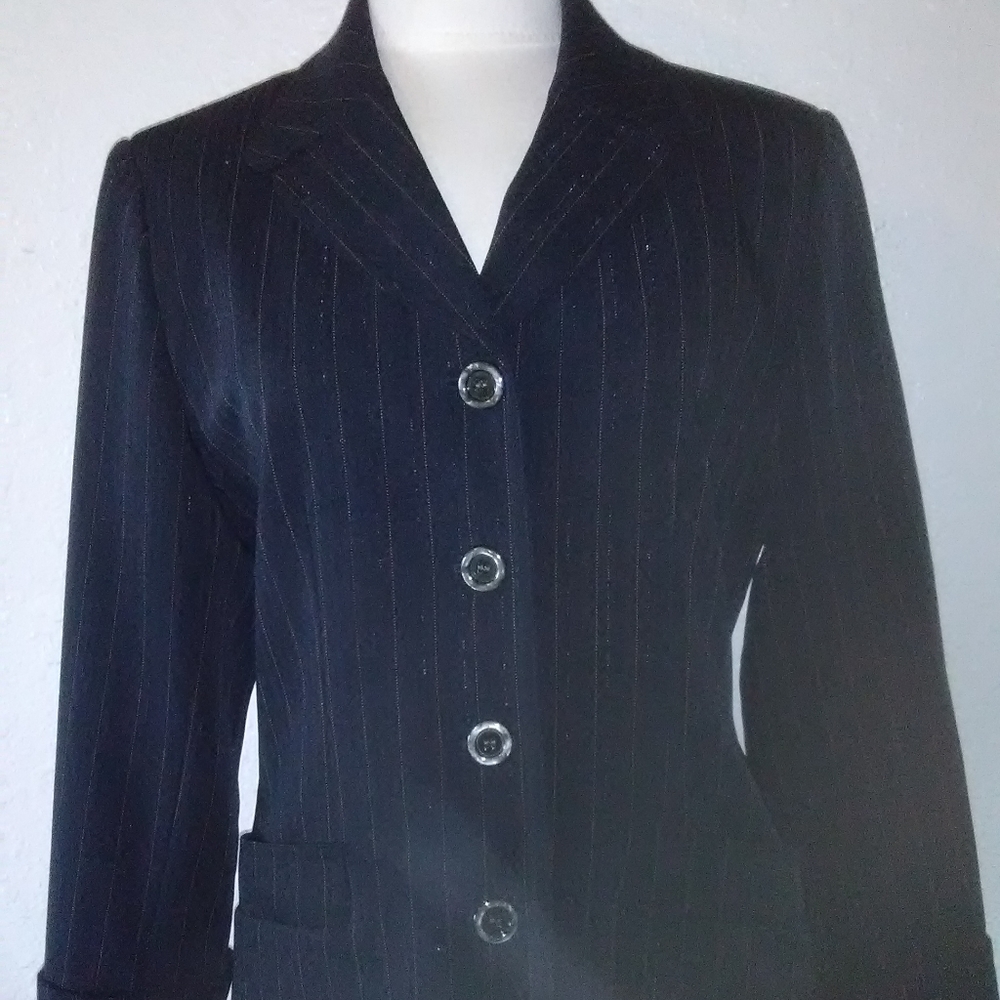 Harve benard- black pin striped suit jacket